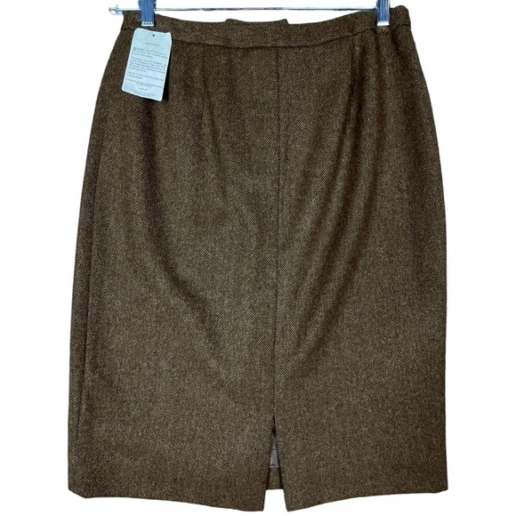 Lauren Ralph Lauren 100% Lambswool Brown Tweed Old Money Pencil Skirt - NWT 12P - Picture 2 of 13